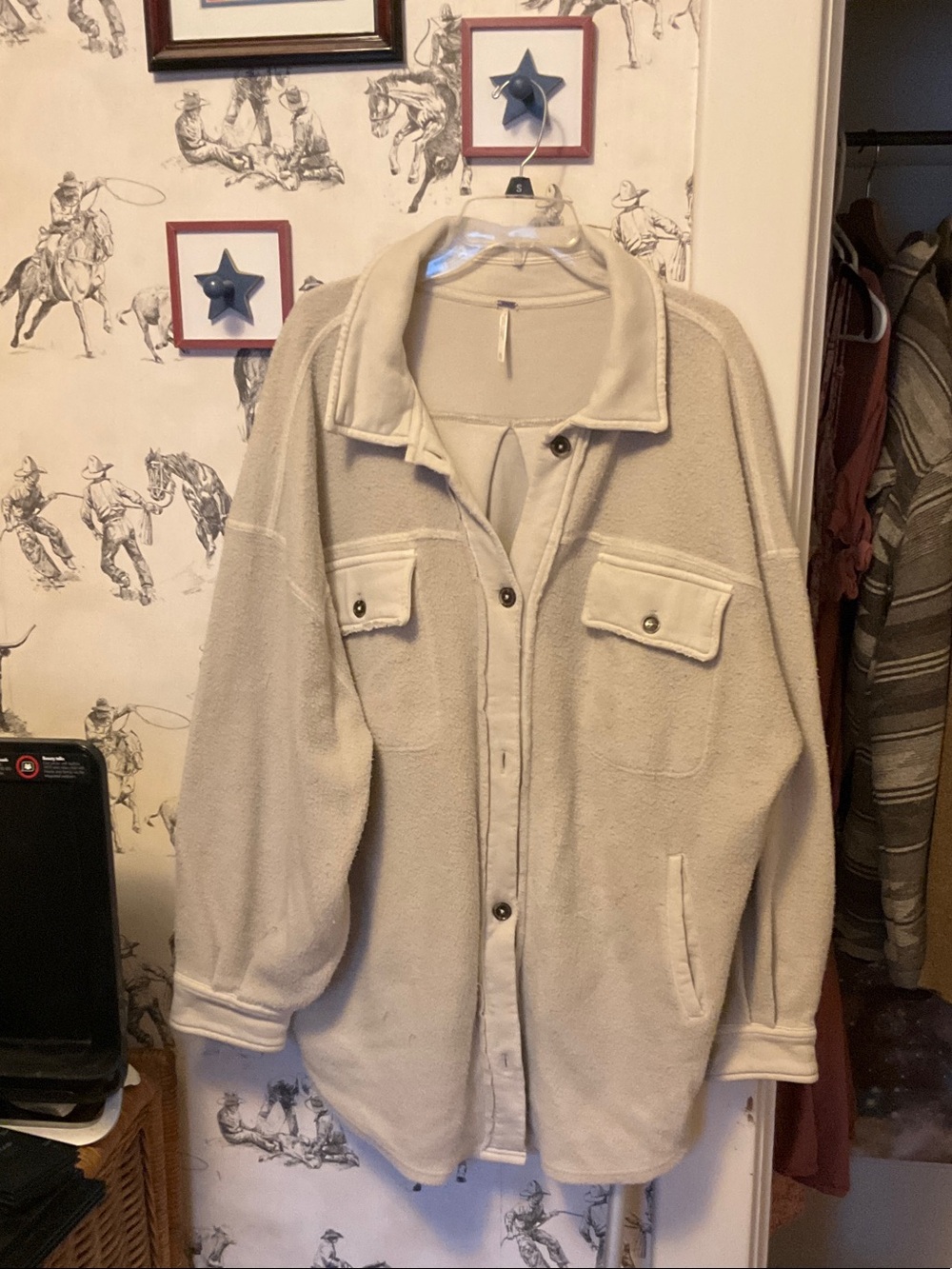 Free People Cream Teddy Fleece Shacket Jacket